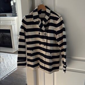LOFT Black and White Pea Coat Nautical Stripes